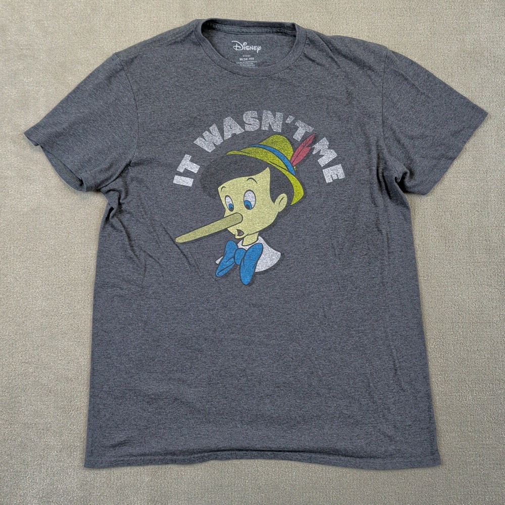 Disney Pinocchio Graphic T-Shirt Mens Medium Gray It Wasnt Me Funny Movie Tee